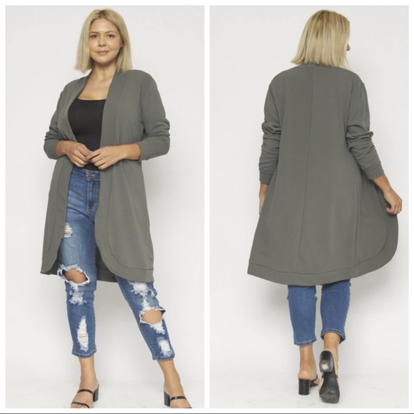 NEW 3X Green Gray Long Stretch Cardigan Jacket - Picture 4 of 9